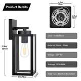 Outdoor Wall Light Fixtures, Exterior Waterproof Wall Lanterns, Porch Sconces Lighting with E26 Sockets & Glass Shades, Modern Matte Black Outside Lights for Patio Front Door Entryway Garage, 2-Pack