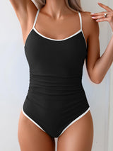 Eomenie Women's One Piece Swimsuit Tummy Control Slimming Bathing Suit Color Block Spaghetti Strap 1 Piece Swim Suit Swimwear