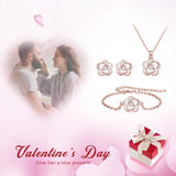 EleQueen 3Pcs Rose Flower White Rose Gold Plated Child Jewelry Set