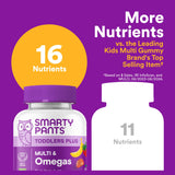 SmartyPants Toddler Multivitamin Gummies - Improved Formula: Omega 3 (DHA/EPA), Vitamins D3, C, Vitamin B12, B6, A, K & Zinc, Biotin, Gluten Free, Three Fruit Flavors, 60 Count (30 Day Supply)