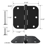 HOSOM 30 Pack Rounded Matte Black Door Hinges 3.5 x 3.5 inch with 5/8 Radius, Black 3 1/2 Interior Door Hinges, 3 ½"x 3 ½" Hardware