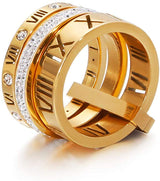 Jarlinwel Stainless Steel CZ Zirconia Roman Numeral Ring For Women Stacking Thumb 3 in 1 Spinner Rings (Gold, 8 Runs small)