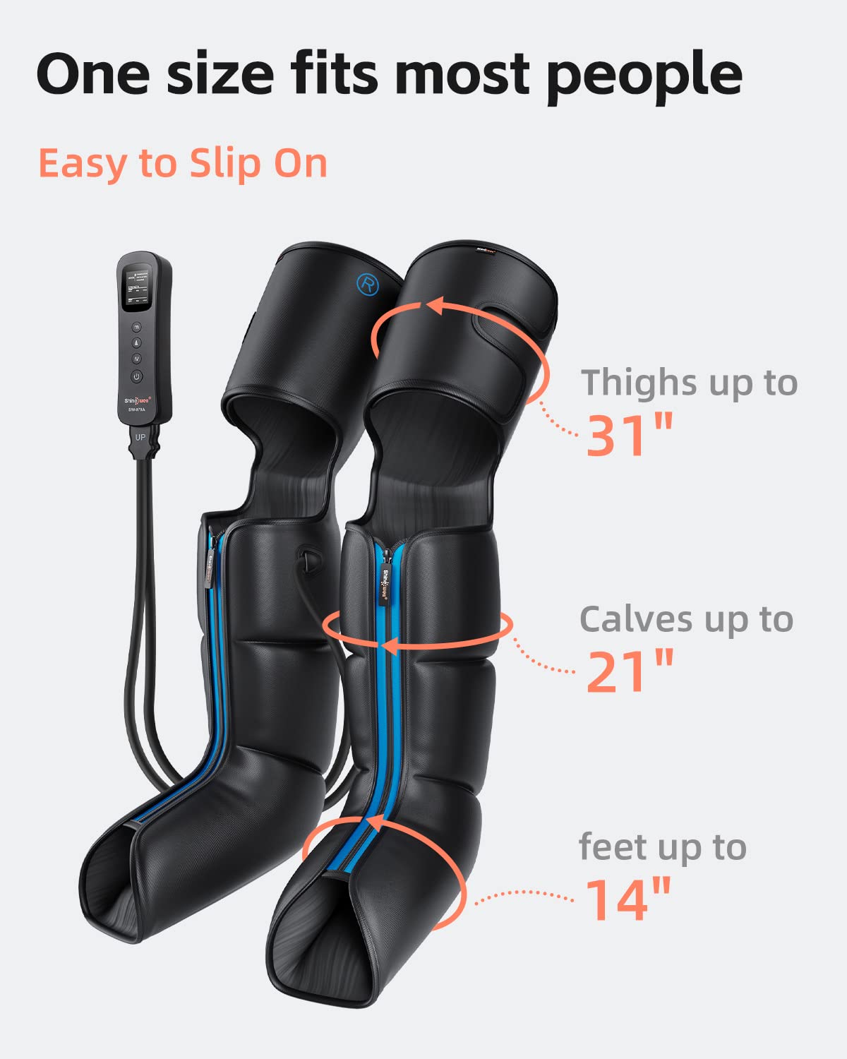 SHINE WELL Leg Massager with Heat and Compression,Full Leg Massager for Circulation and Pain Relief, with 3 Heat 3 Modes 3 Intensities, for Athletes Runner Cyclist, FSA HSA Approved