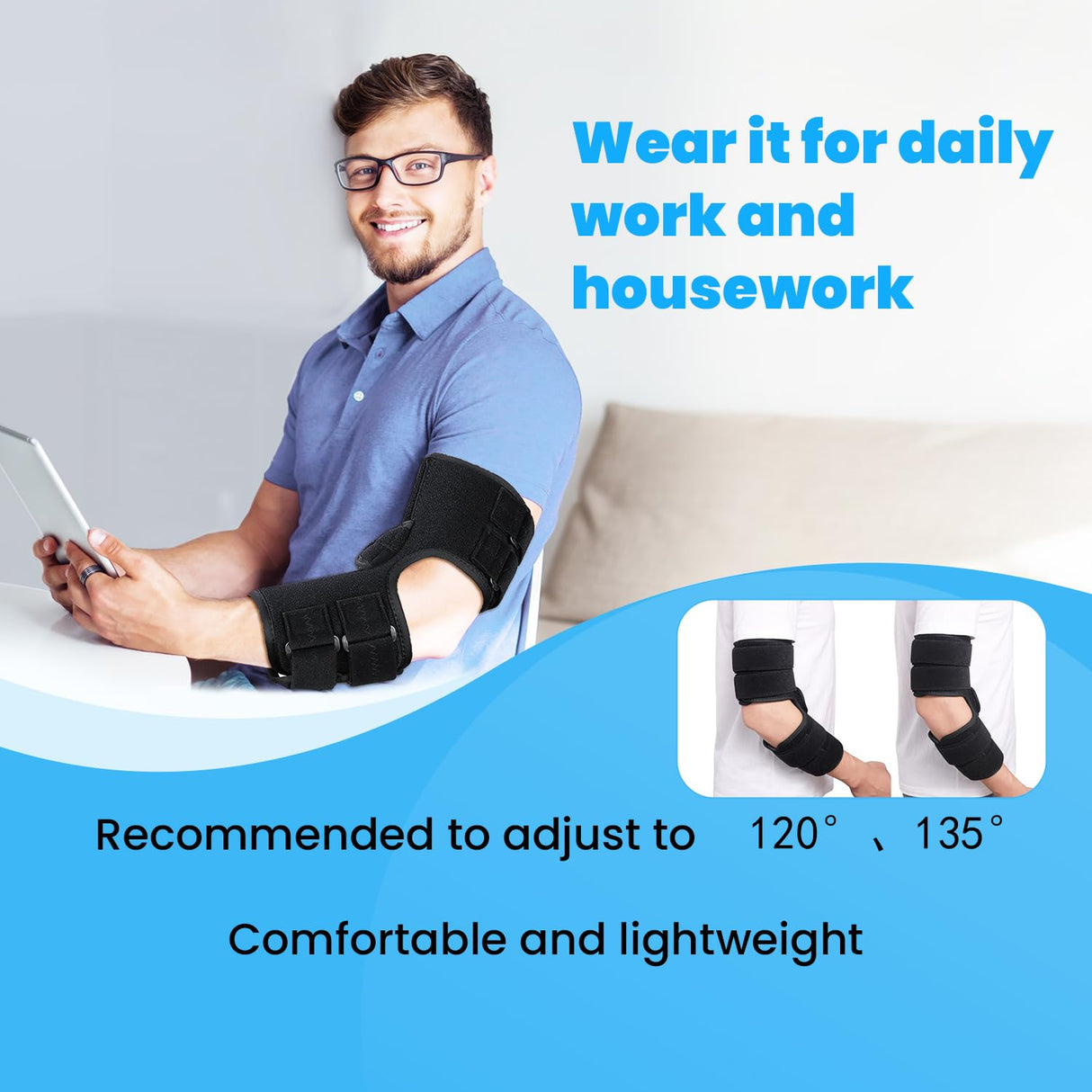 Cubital Tunnel Syndrome Elbow Brace, Ulnar Nerve Entrapment Splint, Elbow Immobilizer for Night Sleeping and Day Working, 4 Angles Adjustable, Fit Women & Men, Right & Left Arm - S/M