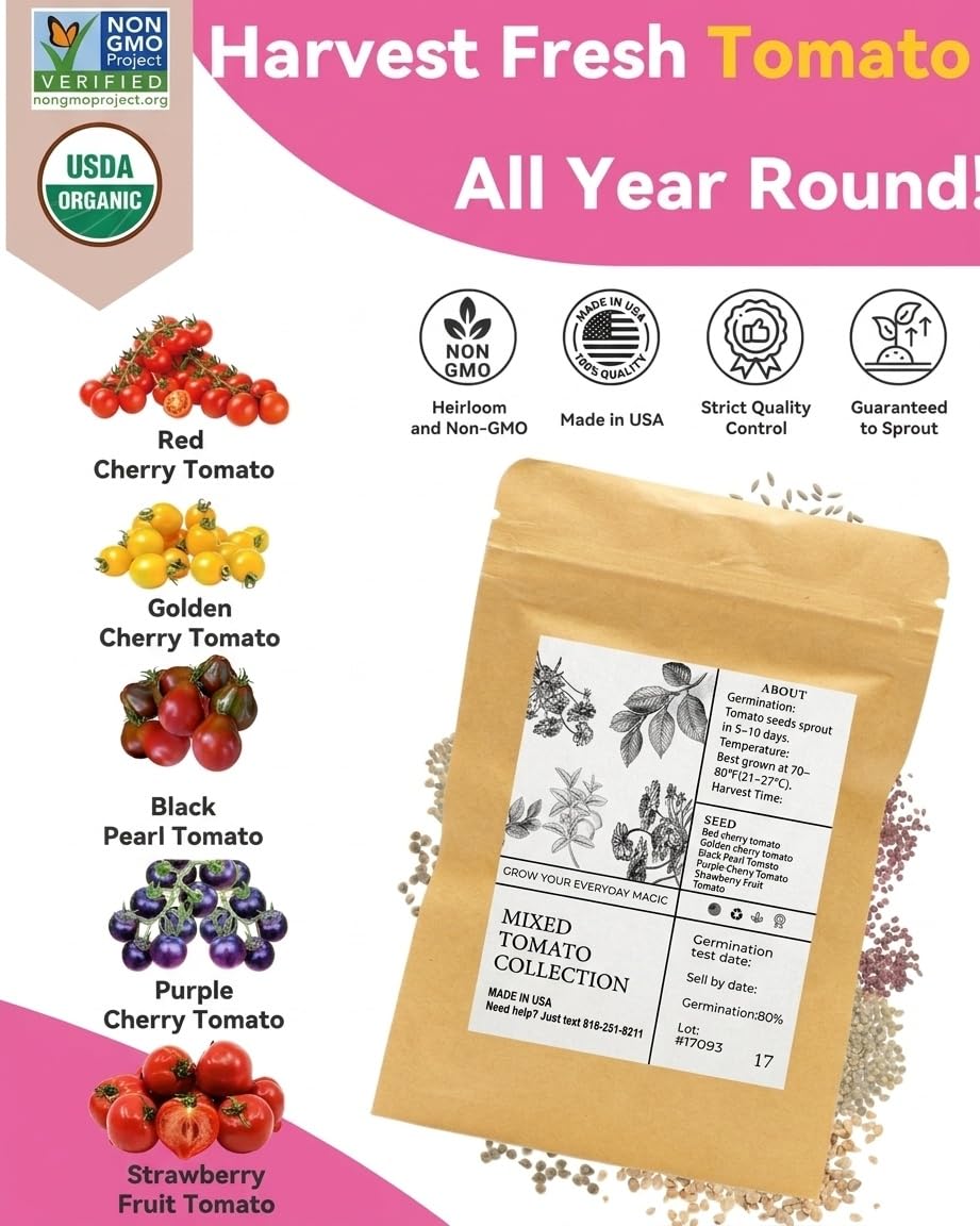 Mixed Cherry Tomato Seed Pod Kit Compatible with AeroGarden, Ahopegarden,URUQ, LETPOT Hydroponic Growing System, 8 Complete Pods with Red, Golden, Black, Purple & Strawberry Fruit Tomato Seeds