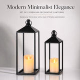 Lanterns Decorative Outdoor Indoor, 17" 13" Set of 2 Black Candle Lanterns