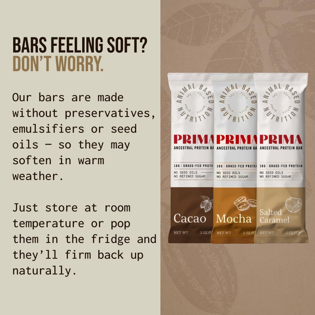 PRIMA ANCESTRAL PROTEIN BAR Grass Fed Protein Bars, 7 Pack – Animal-Based Protein Bar with Beef Tallow, Raw Honey, Seed Oil Free, Low Carb, Gluten-Free – Healthy, Energy Snacks for Clean Lifestyle (7 Pack, Variety Pack)