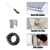 King&Charles Window Screen Door Repair/Replacement Kit, Include Black Screen Mesh 48"x118"+ 2 Roller+50Ft Spline+8Clips+Hook, 6 in 1 Window Mesh Kit, Steel/Nylon Bearing Roller