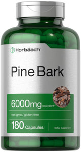 Horbäach Pine Bark Extract | 6000 mg | 180 Capsules | Standardized to Contain 75% Proanthocyanidins | Non-GMO, Gluten Free Supplement | High Potency