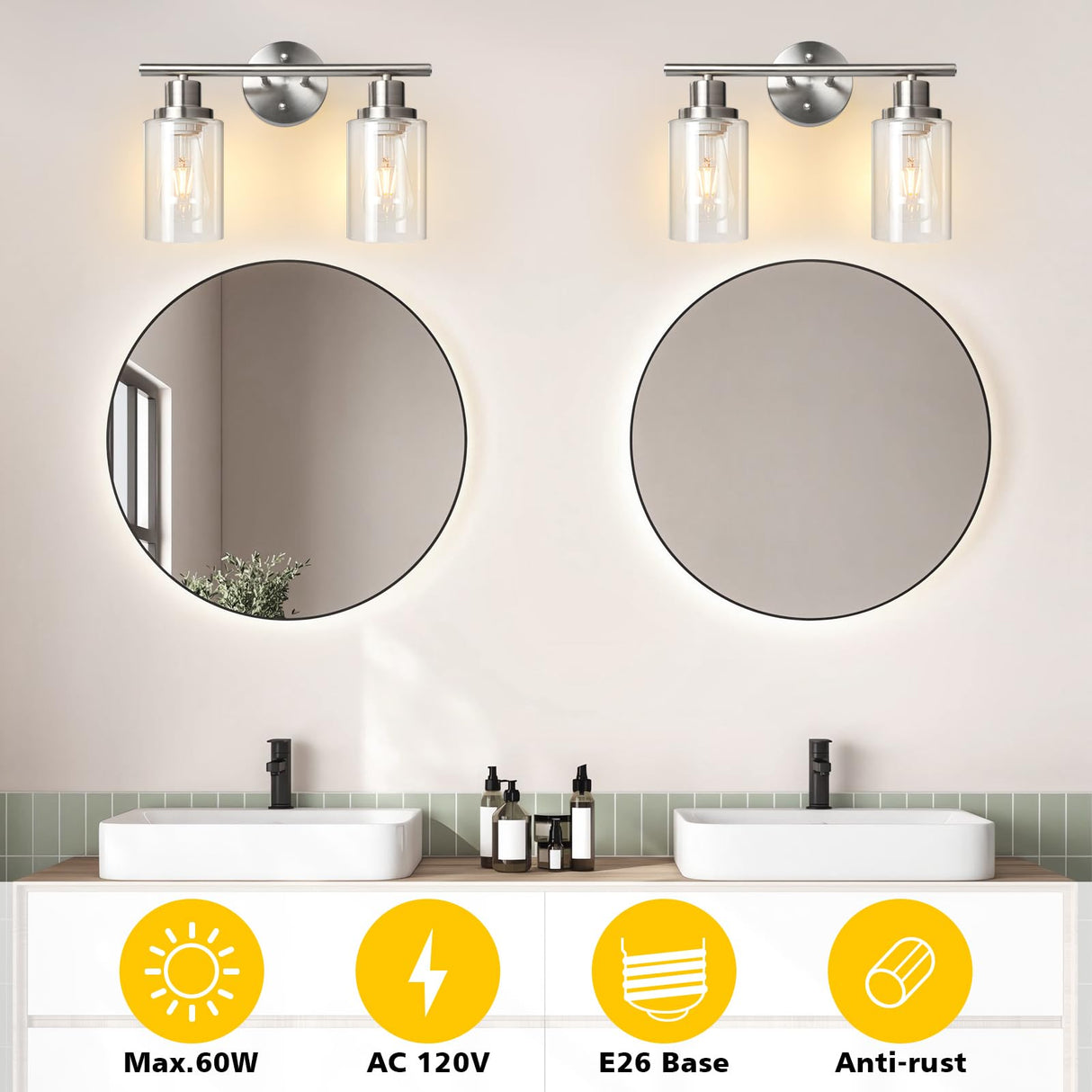 Unicozin 3 Light Bathroom Light Fixtures, Modern Vanity Lights with Milky Glass Shade, Brushed Nickel Wall Lamp Over Mirror for Bathroom, Living Room, Cabinet, Bedroom, E26 Base