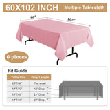 sancua 6 Pack Pink Tablecloth 60 x 102 Inch, Rectangle Table Cloth for 6 Feet Tables - Stain and Wrinkle Resistant Washable Polyester Table Cover for Dining Tables, Christmas Buffet Parties