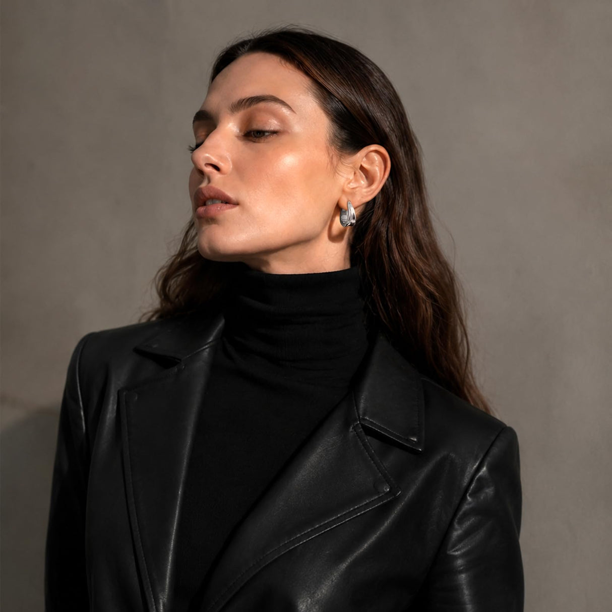 Chunky Teardrop Silver Hoop Earrings for Women Hypoallergenic