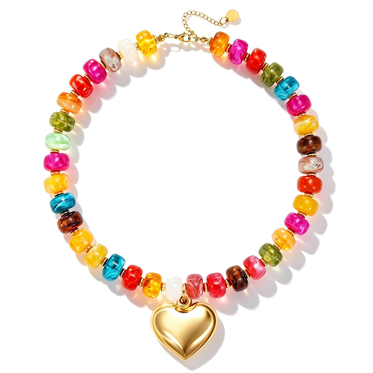 Lmzpjzml Chunky Colorful Beaded Necklaces for Women Big Bead Boho Choker Necklace Trendy Heart Statement Necklace Summer Beach Jewelry