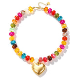 Lmzpjzml Chunky Colorful Beaded Necklaces for Women Big Bead Boho Choker Necklace Trendy Heart Statement Necklace Summer Beach Jewelry