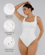 FeelinGirl Bodysuits for Women Square Neck Tummy Control Tank Tops Bodysuit for Women Compression Bodysuit White M/L