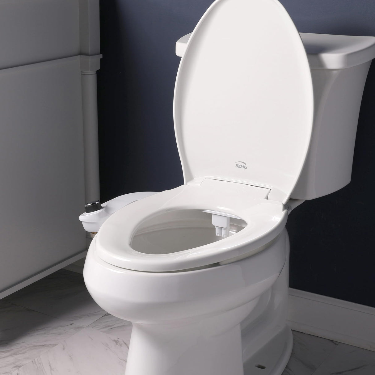 Bio Bidet SlimEdge Bidet Attachment for Toilet, Non Electric, Dual Nozzles for Front and Rear Cold Water Wash, Adjustable Water Pressure, White