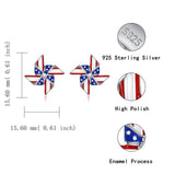 Silver USA American Flag Earrings - Patriotic Star Ears Stud Fourth of July Windmills Independence Day Hoop Jewelry Gift for Women Veterans
