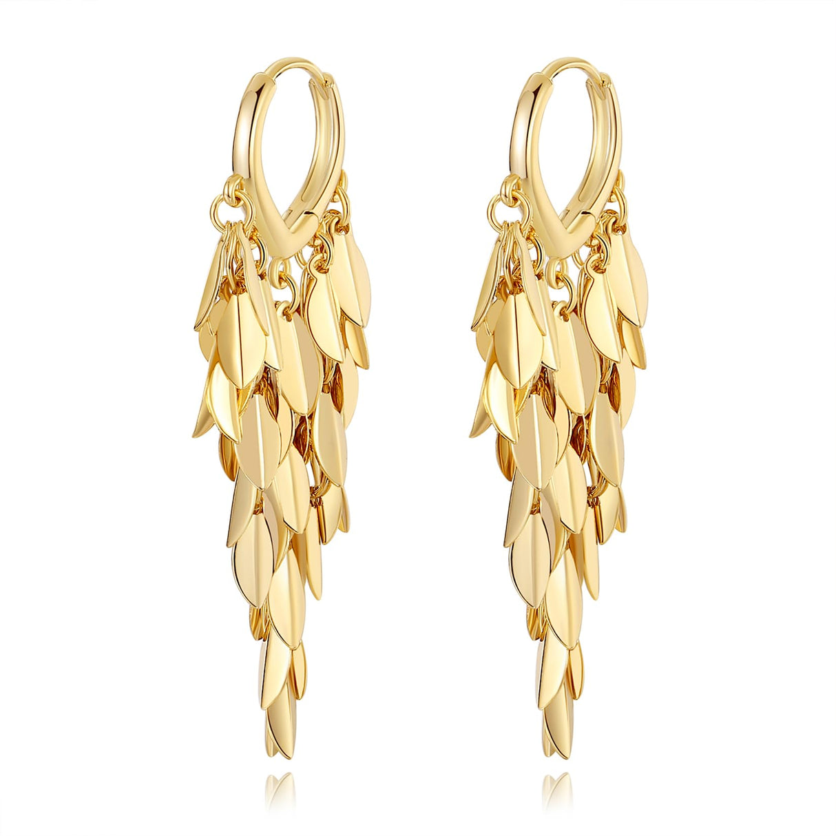 Hius 18K Gold Plated Sparkle Leaf Hoop Dangling Earrings for Women