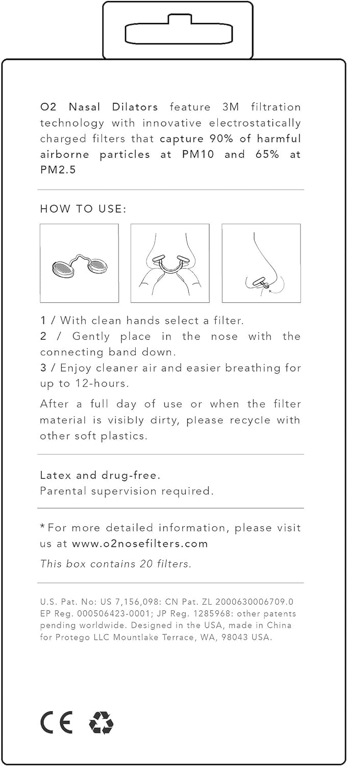 O2 Nose Filters with 3M Filtration - Nasal Screens for Allergies, Dust ...