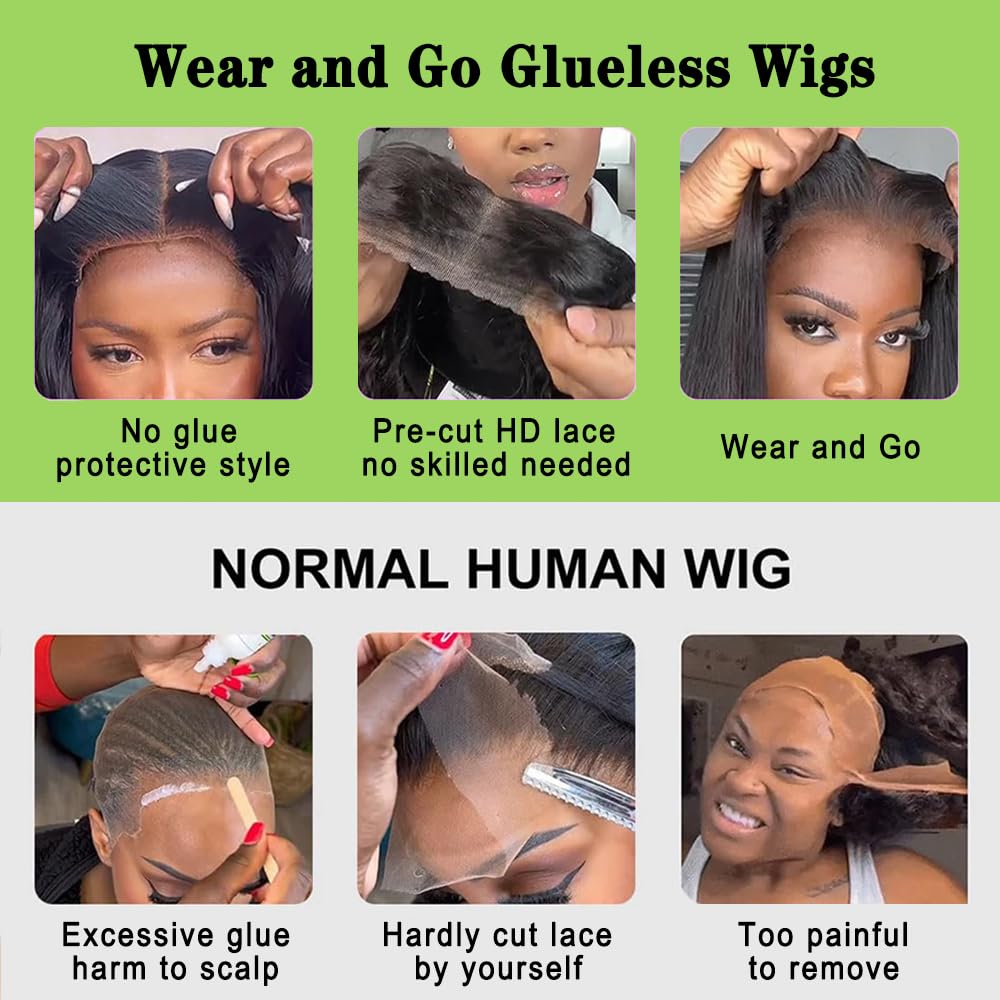 JIELIFA 28 Inch Glueless Wigs Human Hair Pre Plucked Pre Cut 180% Density Wear and Go Glueless Wig 13x4 HD Body Wave Lace Front Wigs Human Hair for Women Frontal Wig with Baby Hair