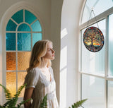 Tree of Life Suncatcher Indoor/Outdoor Stained Glass Window Hanging - Handmade Stained Glass Suncatchers for Windows Hanging - Decoration for Home Garden Christmas Party Wedding Housewarming Gifts