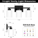 FonmYim Black Bathroom Light Fixtures, 3-Light Modern Vanity Light Over Mirror, Wall Sconces with Milky White Frosted Glass Shades, E26 Socket (Bulbs Not Included)