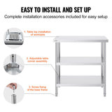 VEVOR Stainless Steel Food Prep Table, 18 x 36 x 34 Inch Commercial Kitchen Worktable, with 2 Adjustable Undershelf, Heavy Duty Prep Metal Work Table for BBQ, Kitchen, Home, and Garage