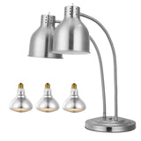 VEVOR Food Heat Lamp, 500W Electric Commercial Food Warmer Light, 2-Head Stainless Steel French Fry Heating Lamp with 3 Bulbs, Catering Food Warming Equipment for Kitchen, Buffet, Restaurant, Silver