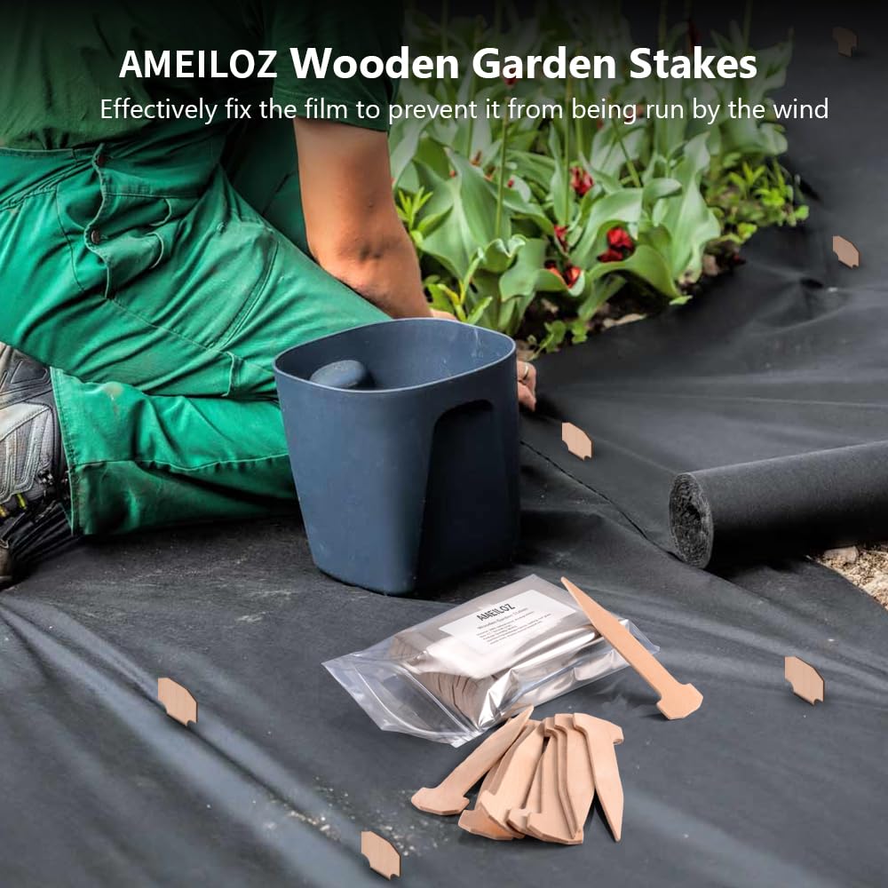 AMEILOZ 5 Inch Wooden Garden Stakes, Sturdy Wood Staples Pins Ground Stakes for Weed Barrier, Yard Lawn, Landscape Fabric