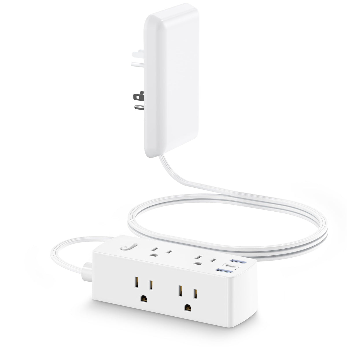 Olcorife Flat Extension Cord with Outlet Cover, Flat Plug Power Strip with 6 Outlets and 3 USB Ports, 5 FT Cord Hidden Outlet Extender for Tight Spaces