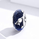 BISAER 925 Sterling Silver Murano Glass Charms Lampwork Star Beads Charm for Bracelet Blue Planet