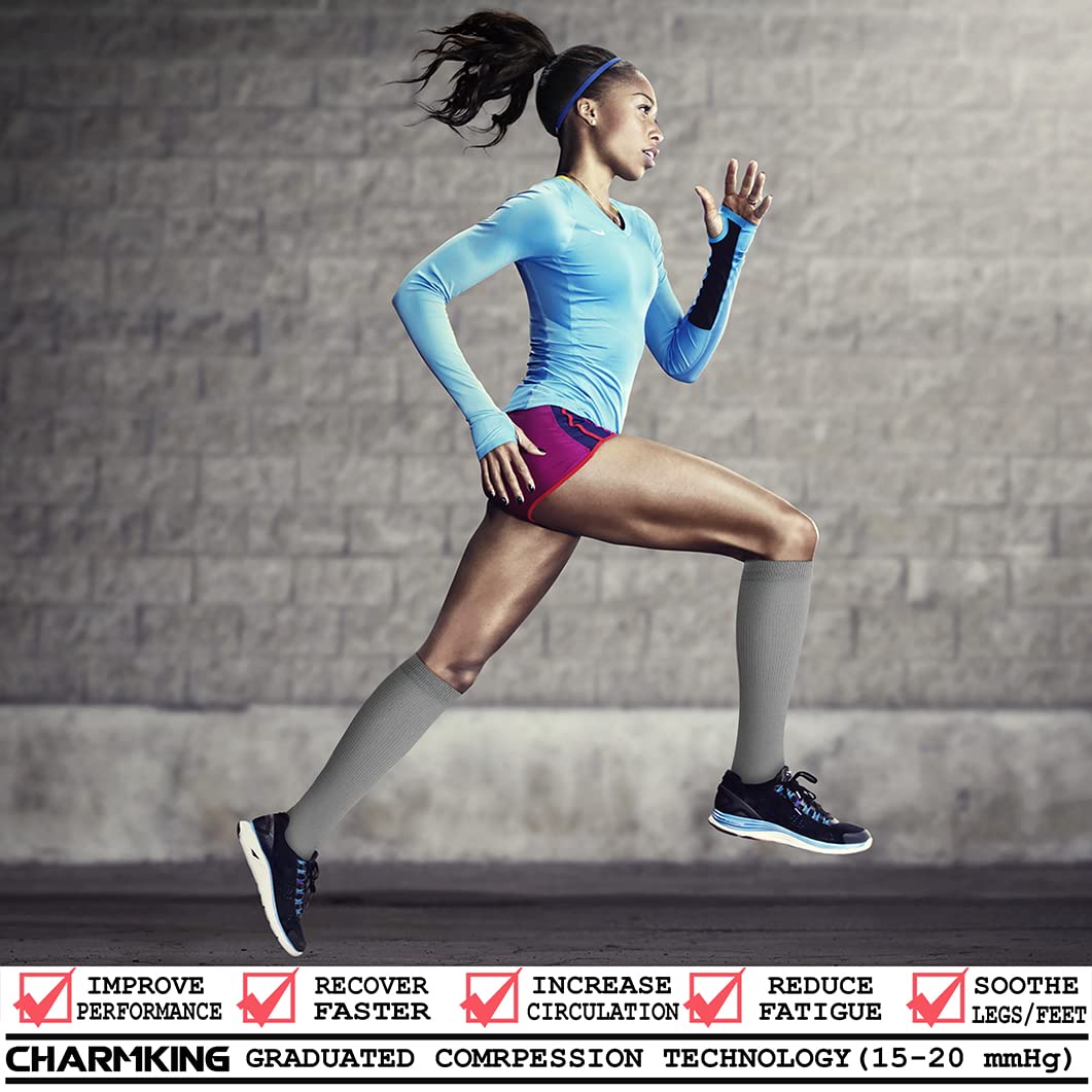 CHARMKING Compression Socks for Women & Men (8 Pairs) 15-20 mmHg Graduated Copper Support Socks are Best for Pregnant, Nurses - Boost Performance, Circulation, Knee High & Wide Calf (S/M, Multi 44)