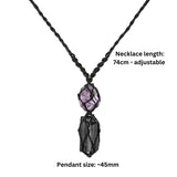 Handmade Raw Black Tourmaline & Amethyst Necklace – Macramé Crystal Pendant for Spiritual Balance, Grounding & Everyday Energy Gift for Men, Women