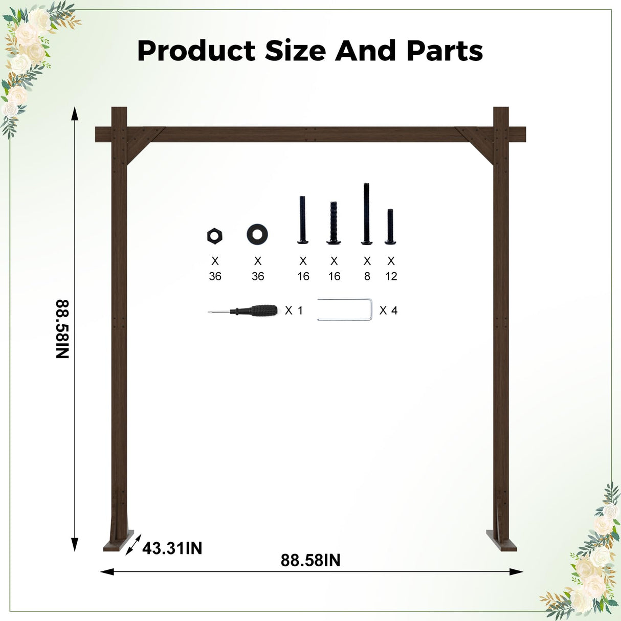 Babenest 7.38FT Square Wooden Wedding Arch Backdrop Stand for Party