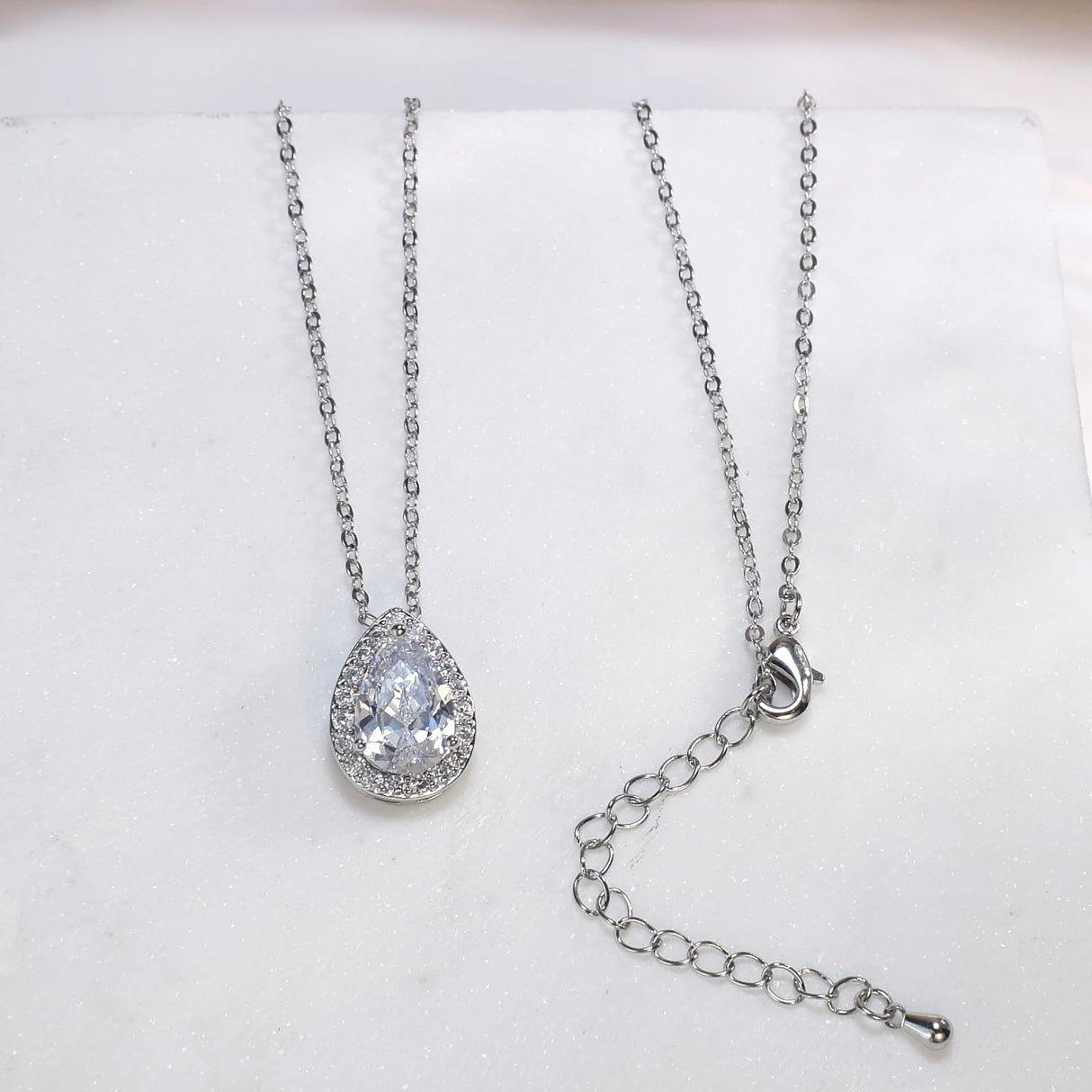 UDYLGOON Teardrop Cubic Zirconia Jewelry Set Necklace Earrings Bracelet Bridal Wedding Jewelry for Women Bridesmaid Prom Party (3 Set - White Gold Plated)