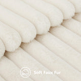 decorUhome Faux Fur Christmas Throw Pillow Covers 22x22 Set of 2, Decorative Soft Plush Striped Neutral Couch Euro Pillow Covers with Velvet Back for Sofa, Bed, Living Room Home Decor, Cream White
