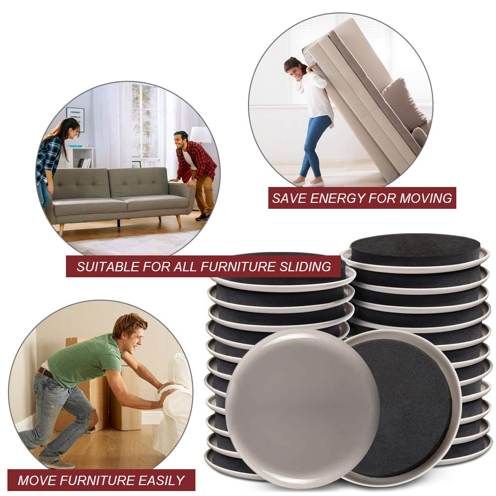 Yelanon Furniture Sliders for Carpet - 20 PCS Heavy Duty Moving Pads 3 1/2" - Sliders for Furniture on Carpet, Reusable Furniture Moving Sliders for Easy Glide