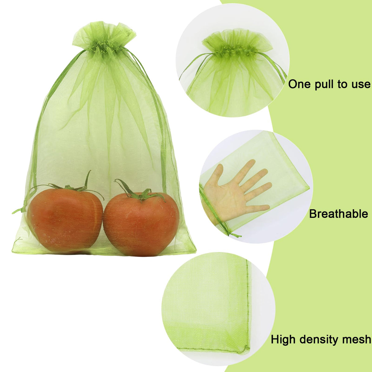 Uigidori 100 Pcs Fruit Protection Bags, 8 x 12 Inch Green Netting Cover Bags with Drawstring, Pest Barrier for Trees, Garden Cover Mesh Bags for Plant Fruit, Flower and Vegetables
