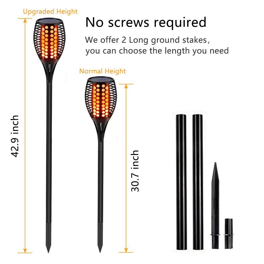 Aityvert Upgraded Solar Torch Lights 43 inches Flickering Dancing Flames Waterproof Outdoor Landscape Decorations Lighting Dusk to Dawn Auto On/Off Solar Lights for Halloween Christmas 2-Pack