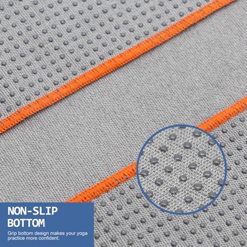 Eunzel Hot Yoga Towel - Microfiber Non Slip Yoga Mat Towel with Grip Dot Sweat Absorbent Towel for Hot Yoga, Pilates and Fitness 72" x 24", Grey/Orange
