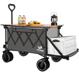 Whitsunday Collapsible Folding Wagon with Table,Heavy Duty Utility Beach Wagons with Opened Tailgate and All-Terrain Wheels for Camping,Garden,Sports Grey