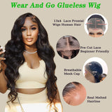 JIELIFA 28 Inch Glueless Wigs Human Hair Pre Plucked Pre Cut 180% Density Wear and Go Glueless Wig 13x4 HD Body Wave Lace Front Wigs Human Hair for Women Frontal Wig with Baby Hair