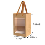 24 Pcs Brown Paper Gift Bags with Transparent Window, 9.84"x7.0"x5.12" Kraft Shopping Bags with Handles for Bouquet Christmas Birthdays Festivals Party Weddings Wrapping