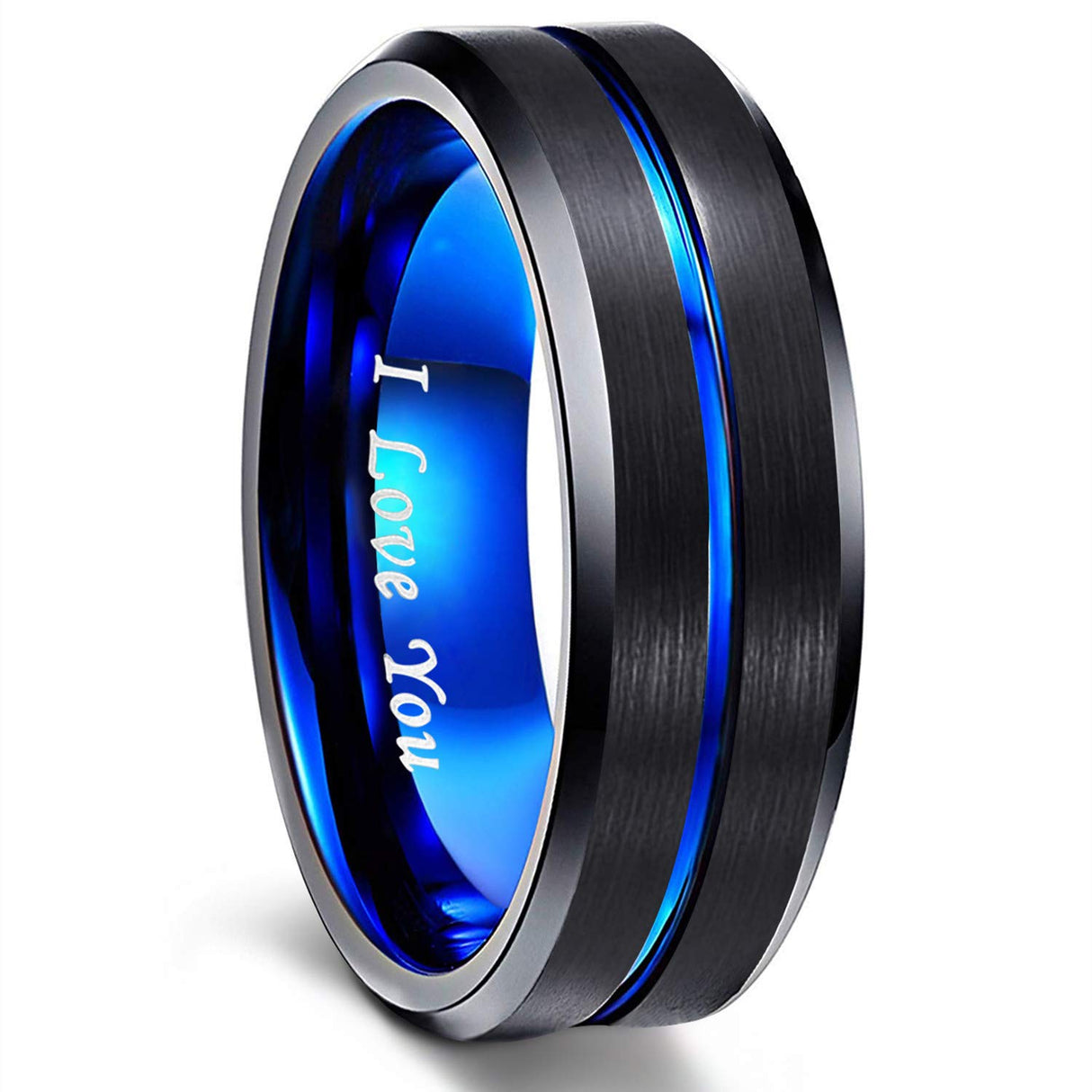 Greenpod 8mm Mens Black Tungsten Rings Engraved I Love You Size 10