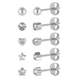 5 Pairs G23 Titanium Ear Piercing Stud Earrings for Sensitive Ears, Cubic Zirconia Stud Earrings Set for Ear Piercing Guns (Silver)