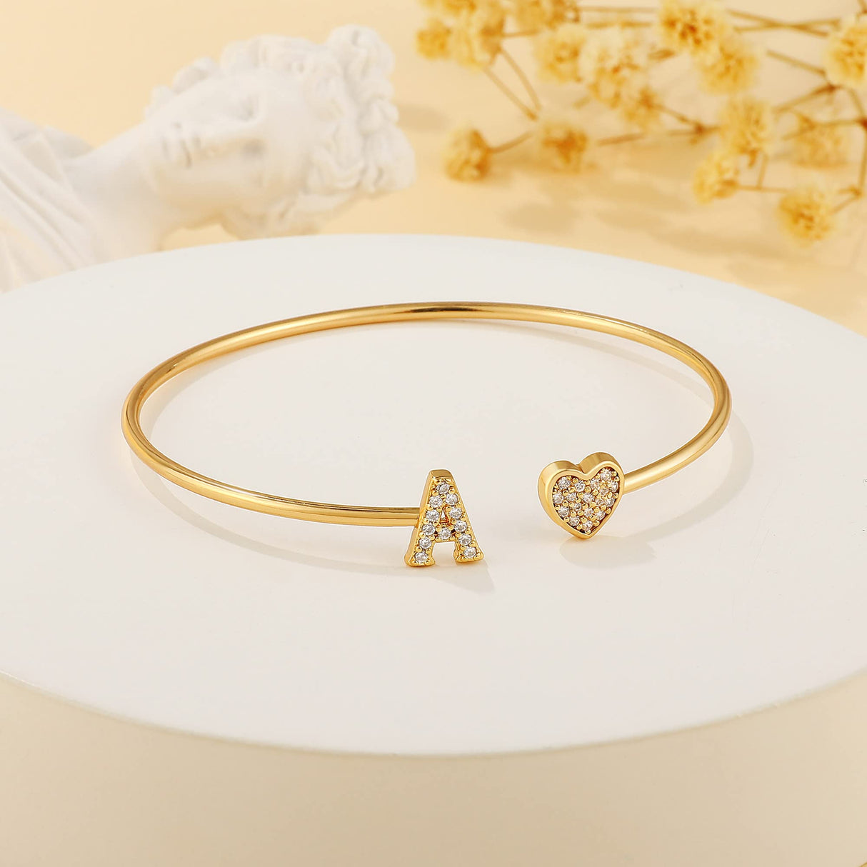 Gold Bangle Bracelets for Women Girls - 14K Gold Plated A Initial Bracelet for Women Gold Bracelets for Women Initial Bracelet for Girls Heart Gold Bangles for Women Bracelets for Teen Girls Gifts