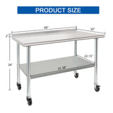 HARDURA Stainless Steel Table 30 x 48 Inches with Wheels Casters NSF Heavy Duty Commercial Prep Table with 2” Backsplash and Adjustable Undershelf for Restaurant Kitchen Home and Hotel