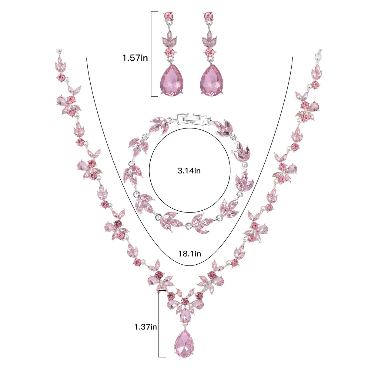 Kamirola Wedding Bridal Jewelry Set for Women, Necklace Dangle Earrings Bracelet Set for Women,Brides,Bridesmaids Crystal Jewelry Set for Wedding Prom Party Crystal Necklace Earrings Bracelet Set