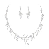 Clear Cubic Zirconia Leaf Vine Wedding Prom Jewelry Set for Bride Women