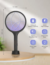 YISSVIC Electric Fly Swatter 4000V Bug Zapper Racket Dual Mode (1, Black)